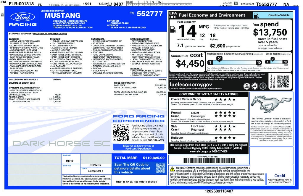 2026 Ford Mustang Dark Horse SC 950A