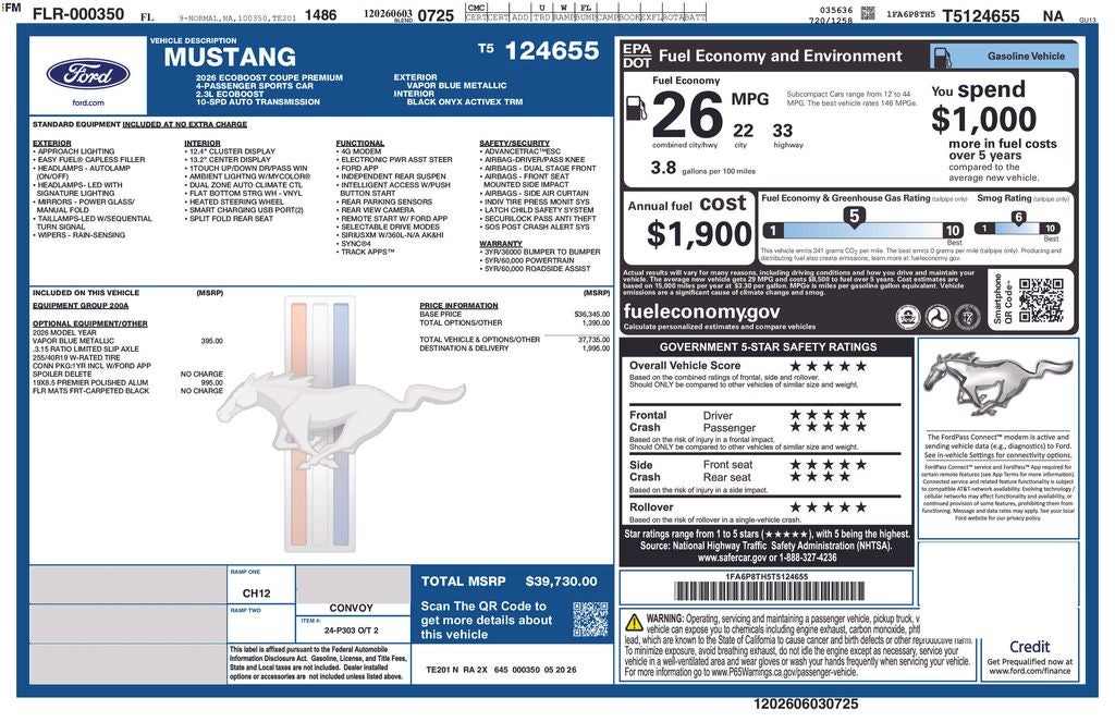 2026 Ford Mustang EcoBoost Premium 200A