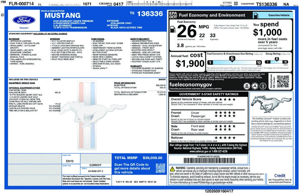 2026 Ford Mustang EcoBoost Premium 200A