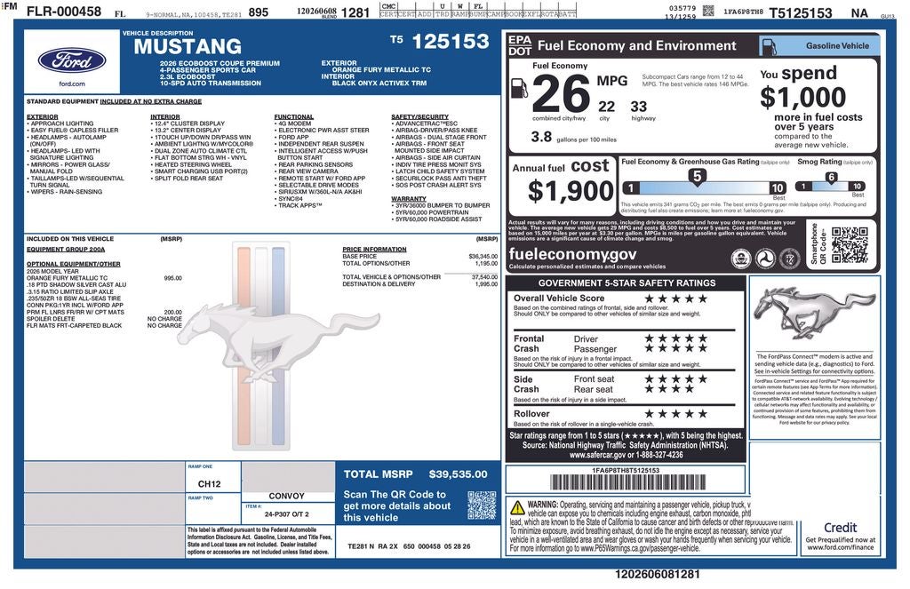 2026 Ford Mustang EcoBoost Premium 200A