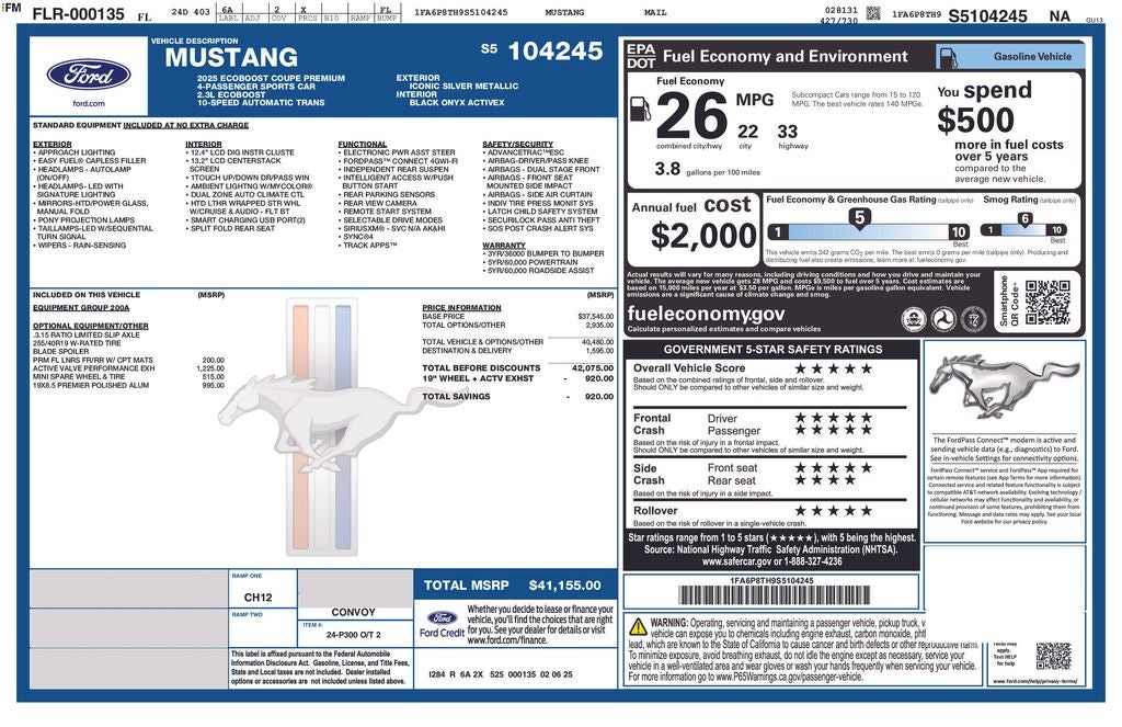 2025 Ford Mustang EcoBoost Premium 200A