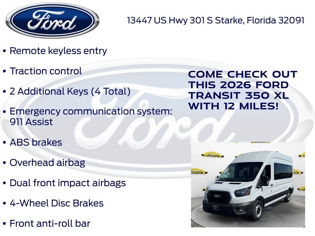 2026 Ford Transit-350 XL High Roof 15 Passenger 301A