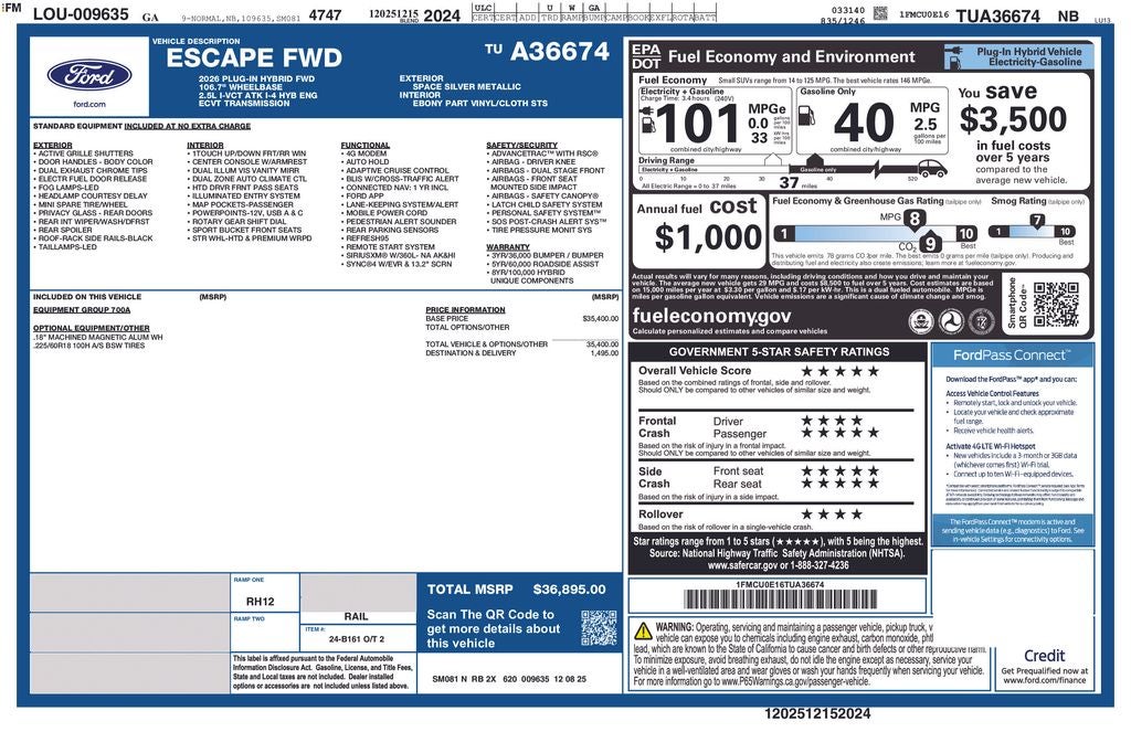 2026 Ford Escape Plug-In Hybrid Base 700A