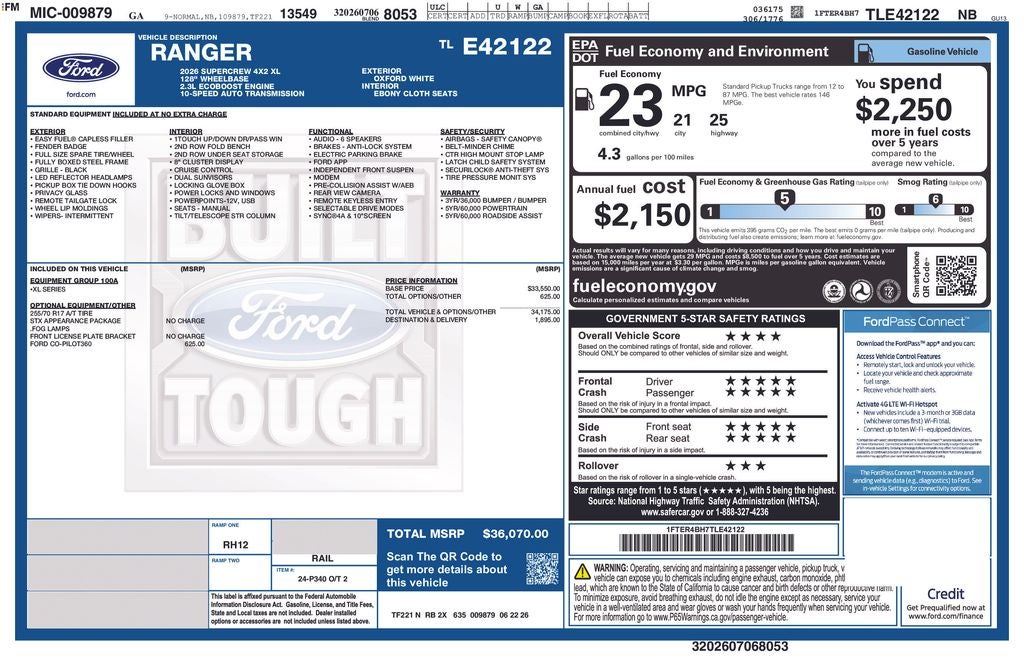 2026 Ford Ranger XL 100A