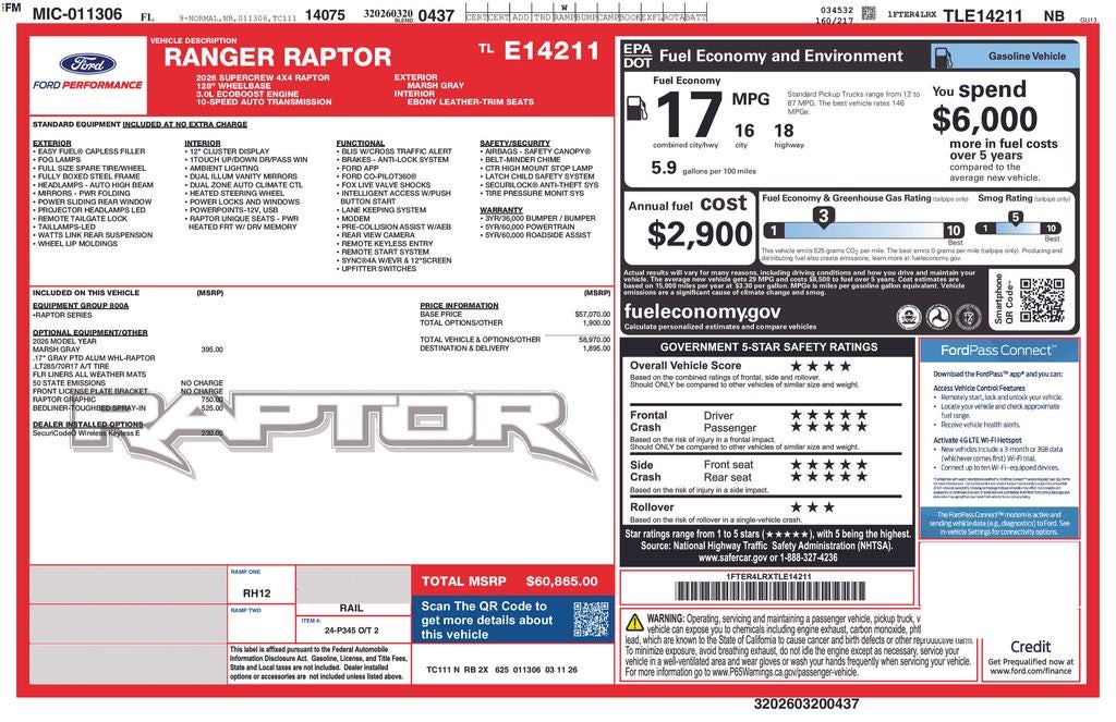 2026 Ford Ranger Raptor 800A