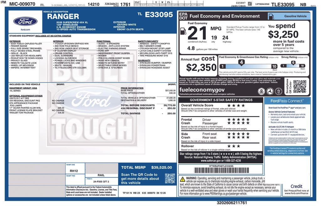2026 Ford Ranger XL 100A