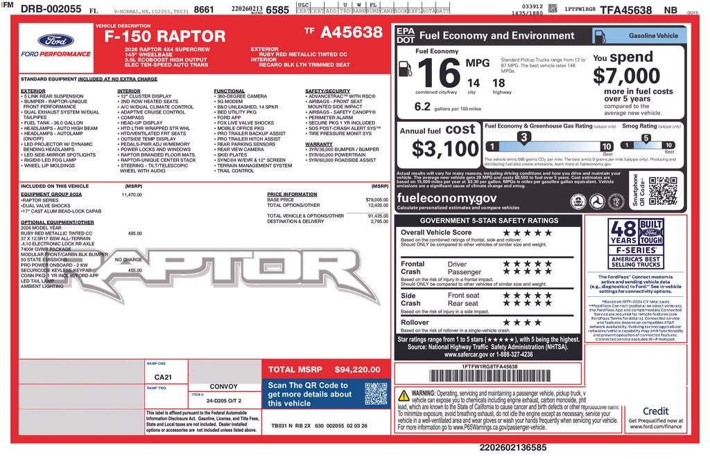 2026 Ford F-150 Raptor 802A