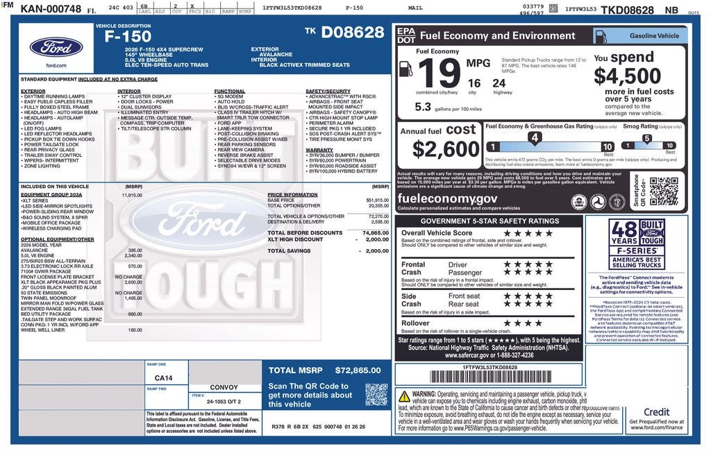 2026 Ford F-150 XLT Black Widow Package 303A