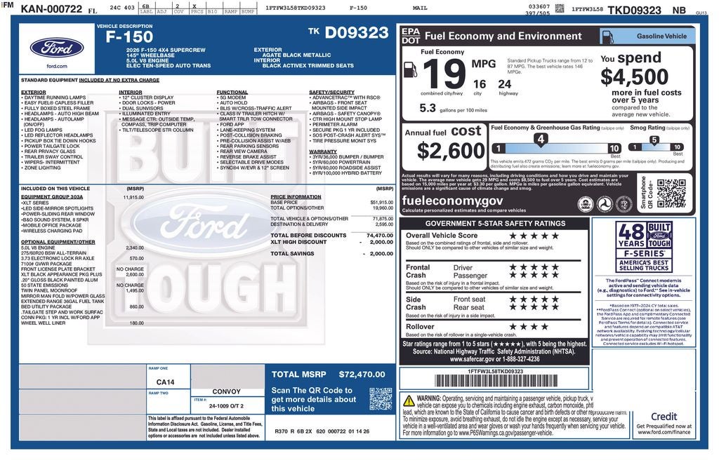 2026 Ford F-150 XLT Black Widow Package 303A