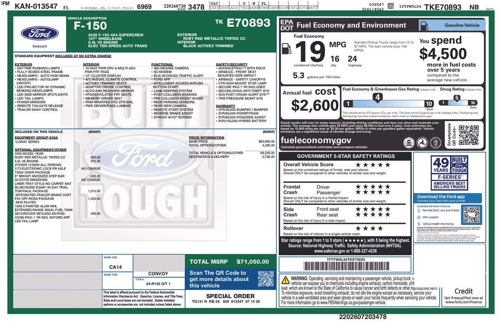 2026 Ford F-150 Lariat 500A