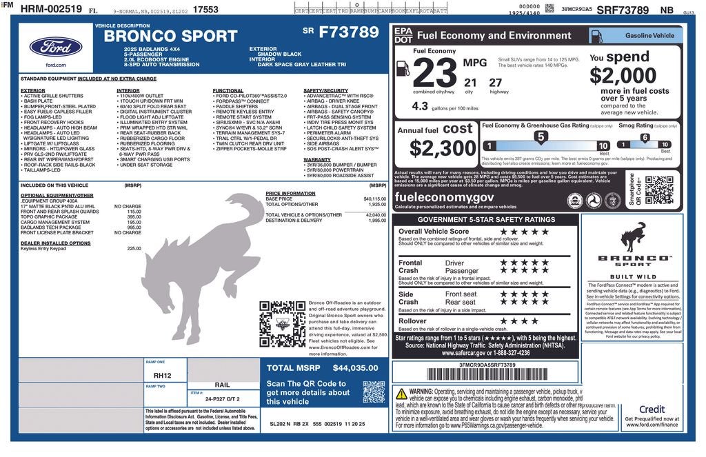 2025 Ford Bronco Sport Badlands 400A