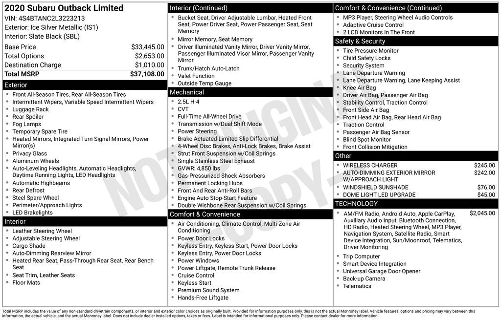 2020 Subaru Outback Limited